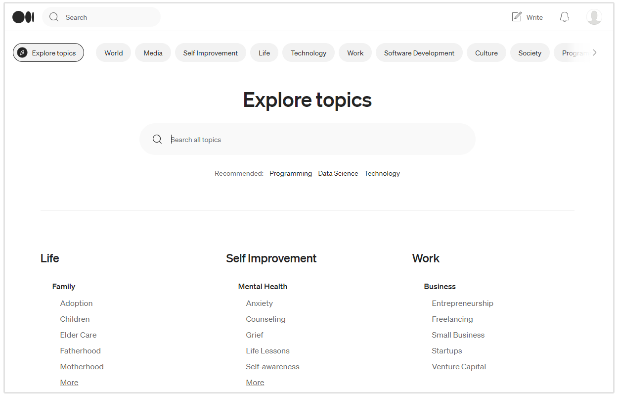 explore topics on medium